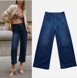 Anthropologie Pilcro Women The Skipper Wide Leg Jeans Dark Blue Denim 27 Boho